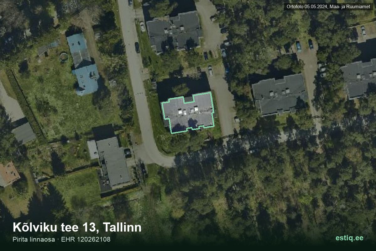 Kõlviku tee 13, Tallinn – аэрофото дома, контур по данным регистра строений (EHR)
