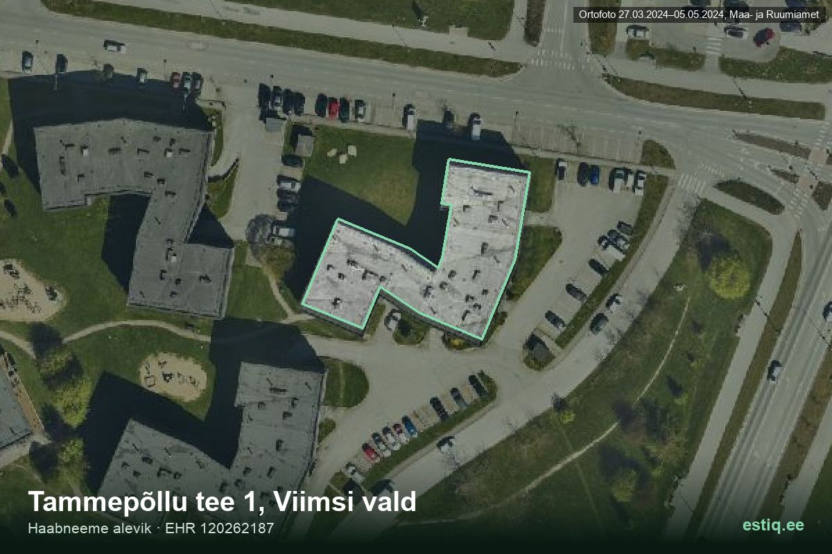 Tammepõllu tee 1, Viimsi – hoone aerofoto, kontuur ehitisregistri (EHR) andmetest