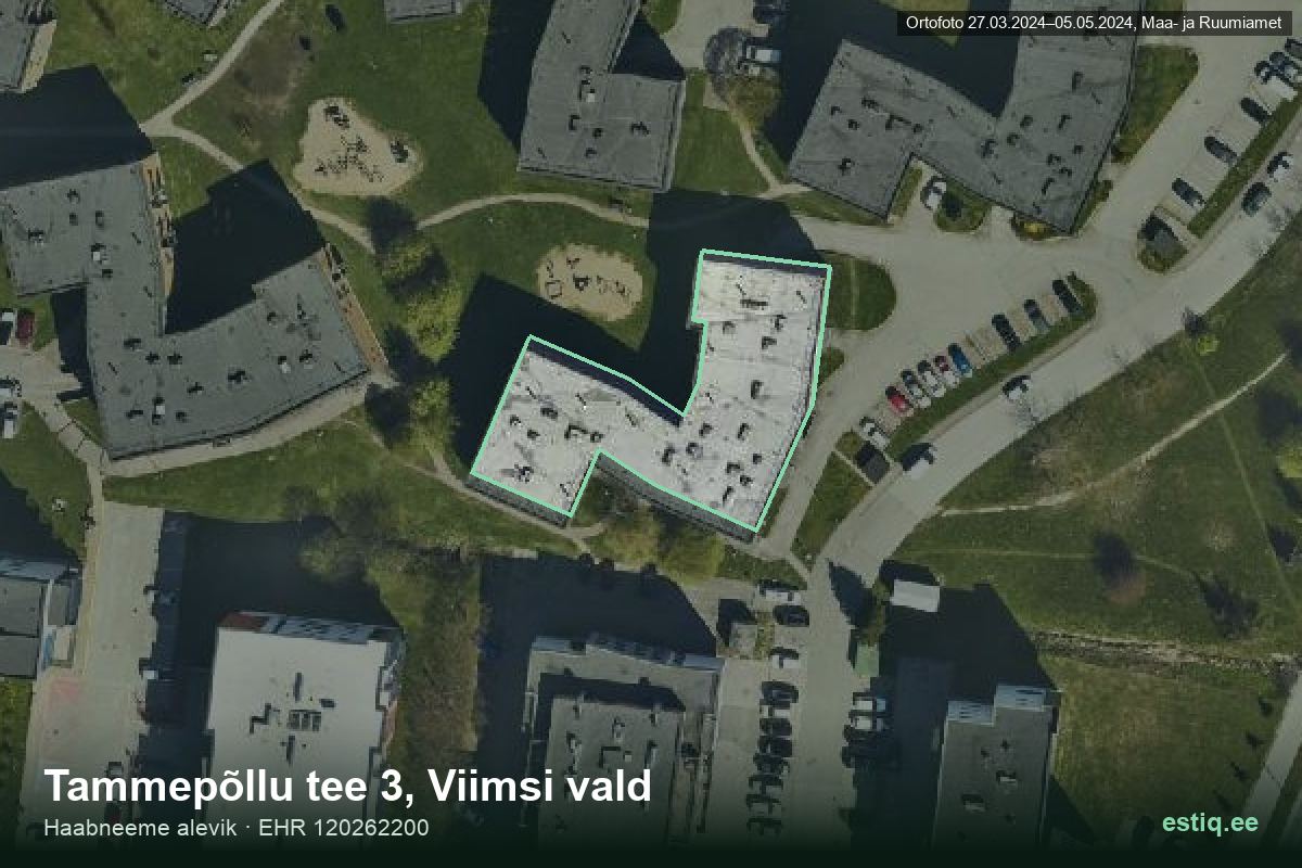 Tammepõllu tee 3, Viimsi – аэрофото дома, контур по данным регистра строений (EHR)