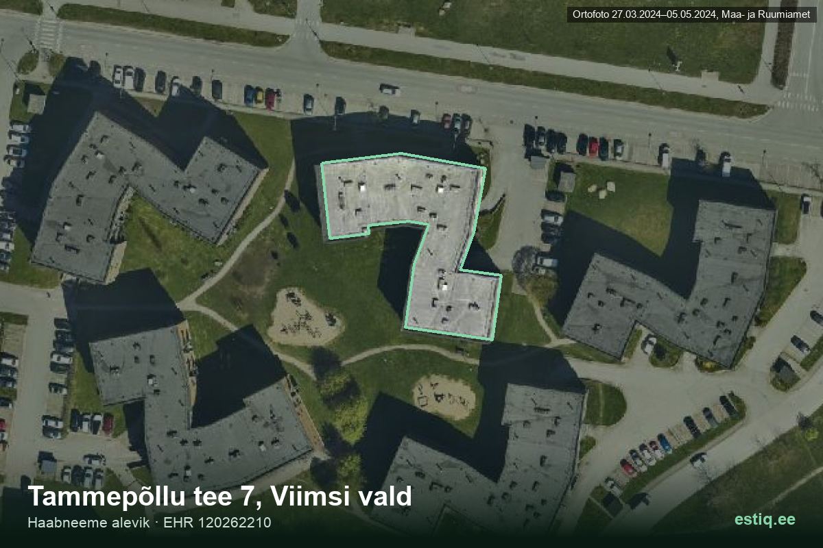Tammepõllu tee 7, Viimsi – aerial photo of the building, outline from the Building Register (EHR)
