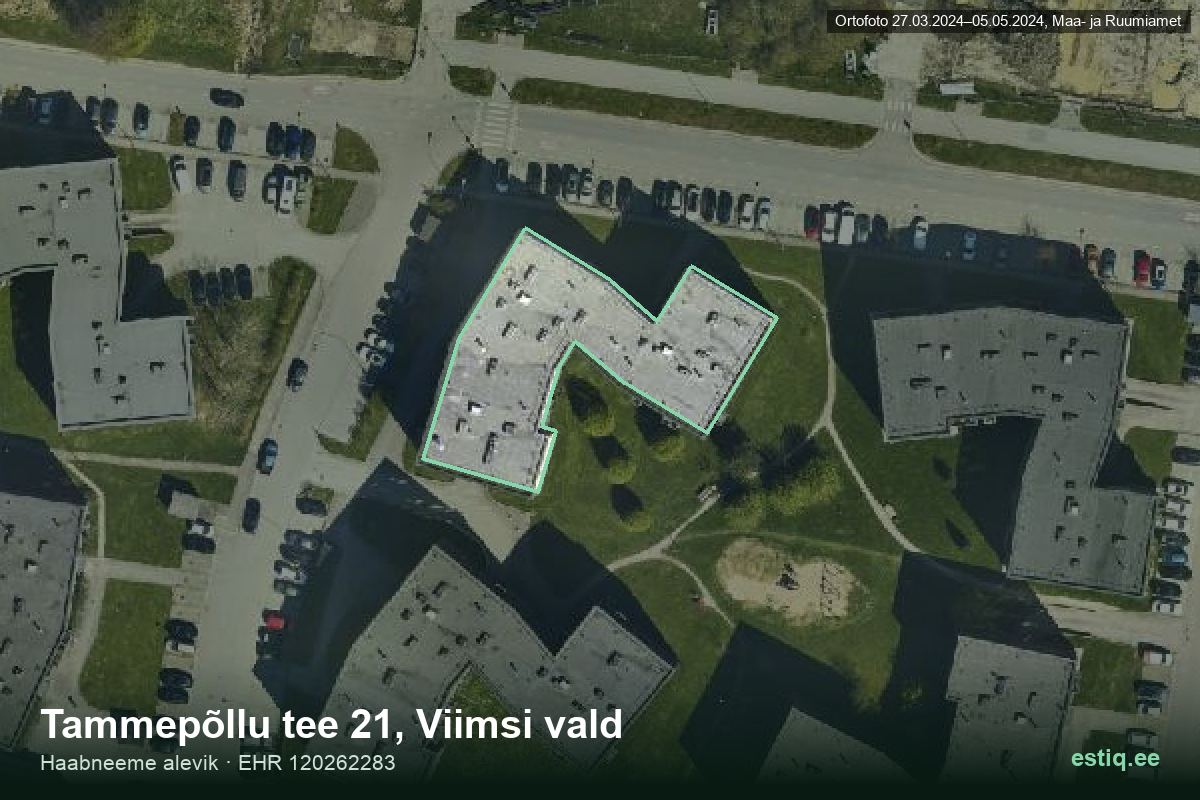 Tammepõllu tee 21, Viimsi – aerial photo of the building, outline from the Building Register (EHR)