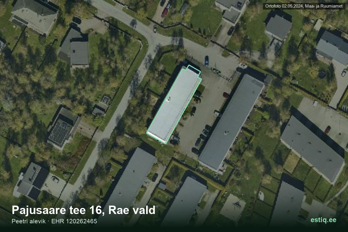 Pajusaare tee 16, Rae – hoone aerofoto, kontuur ehitisregistri (EHR) andmetest