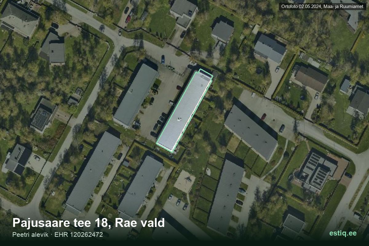 Pajusaare tee 18, Rae – hoone aerofoto, kontuur ehitisregistri (EHR) andmetest