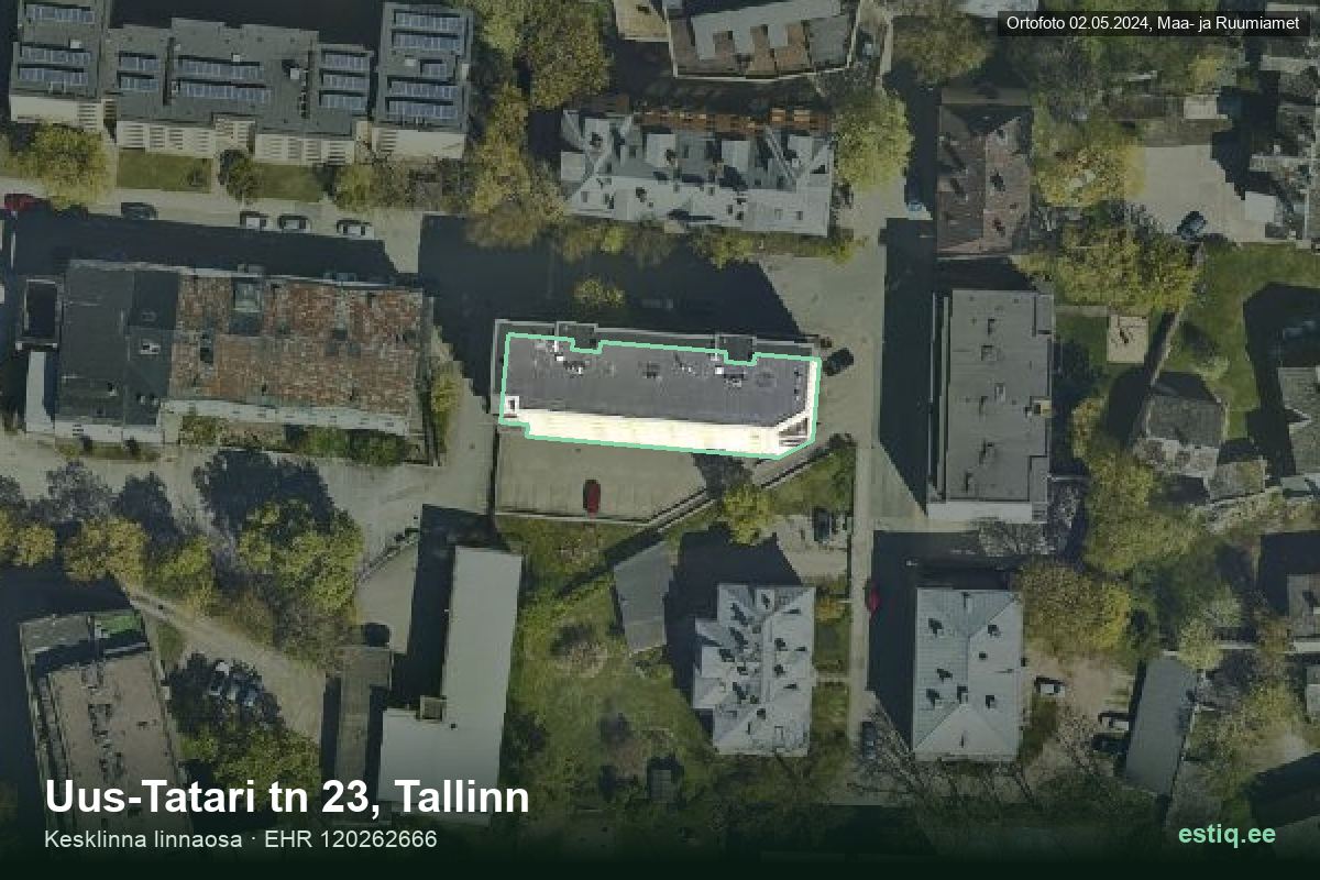 Uus-Tatari tänav 23, Tallinn – hoone aerofoto, kontuur ehitisregistri (EHR) andmetest