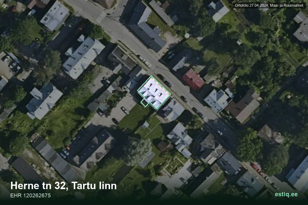 Herne tänav 32, Tartu – ilmakuva rakennuksesta, ääriviiva rakennusrekisteristä (EHR)