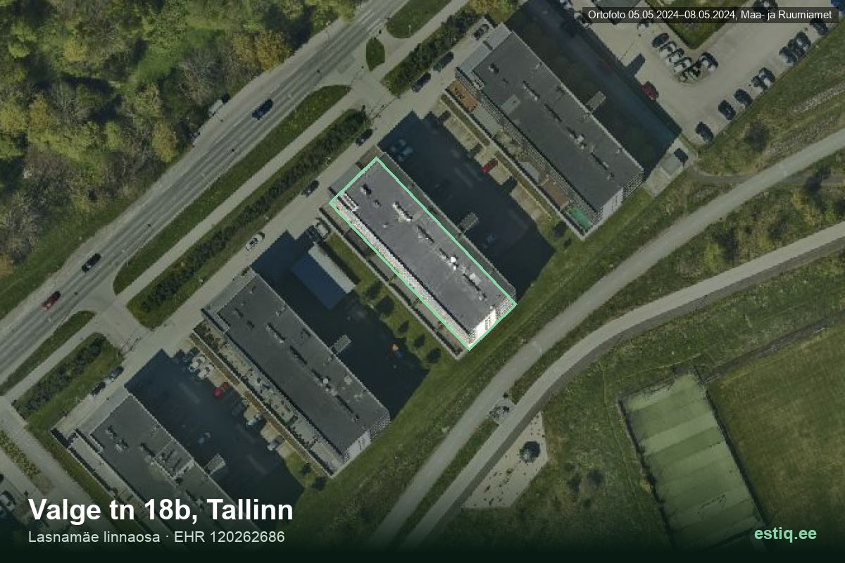 Valge tänav 18b, Tallinn – ilmakuva rakennuksesta, ääriviiva rakennusrekisteristä (EHR)