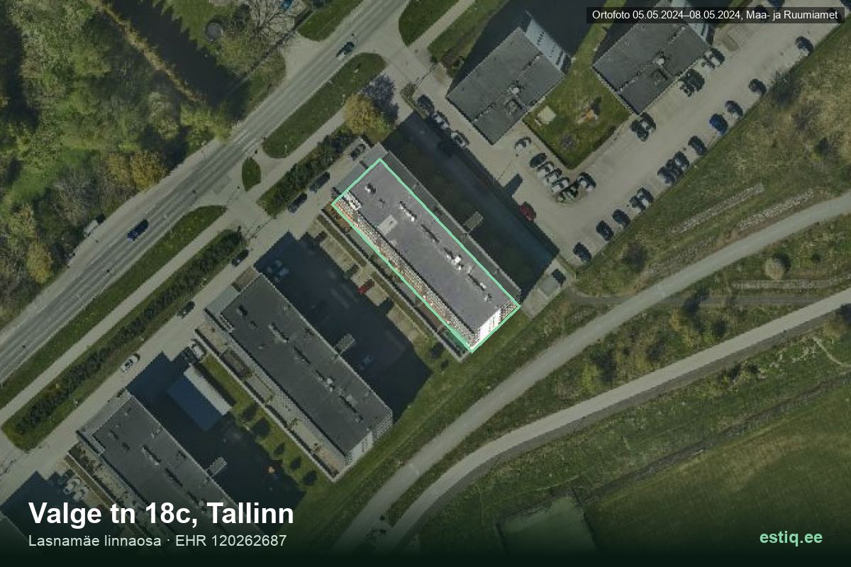 Valge tänav 18c, Tallinn – аэрофото дома, контур по данным регистра строений (EHR)