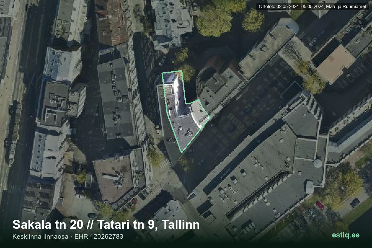 Sakala tänav 20, Tallinn – hoone aerofoto, kontuur ehitisregistri (EHR) andmetest