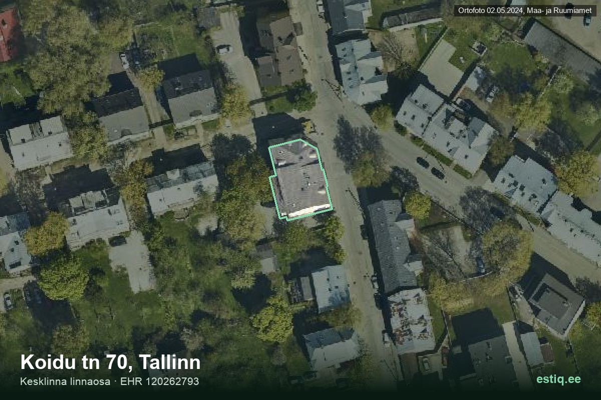 Koidu tänav 70, Tallinn – hoone aerofoto, kontuur ehitisregistri (EHR) andmetest