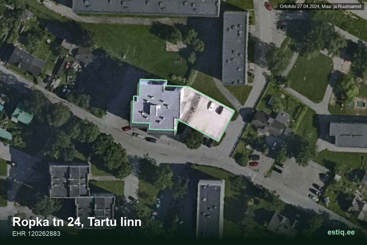 Ropka tänav 24, Tartu – hoone aerofoto, kontuur ehitisregistri (EHR) andmetest