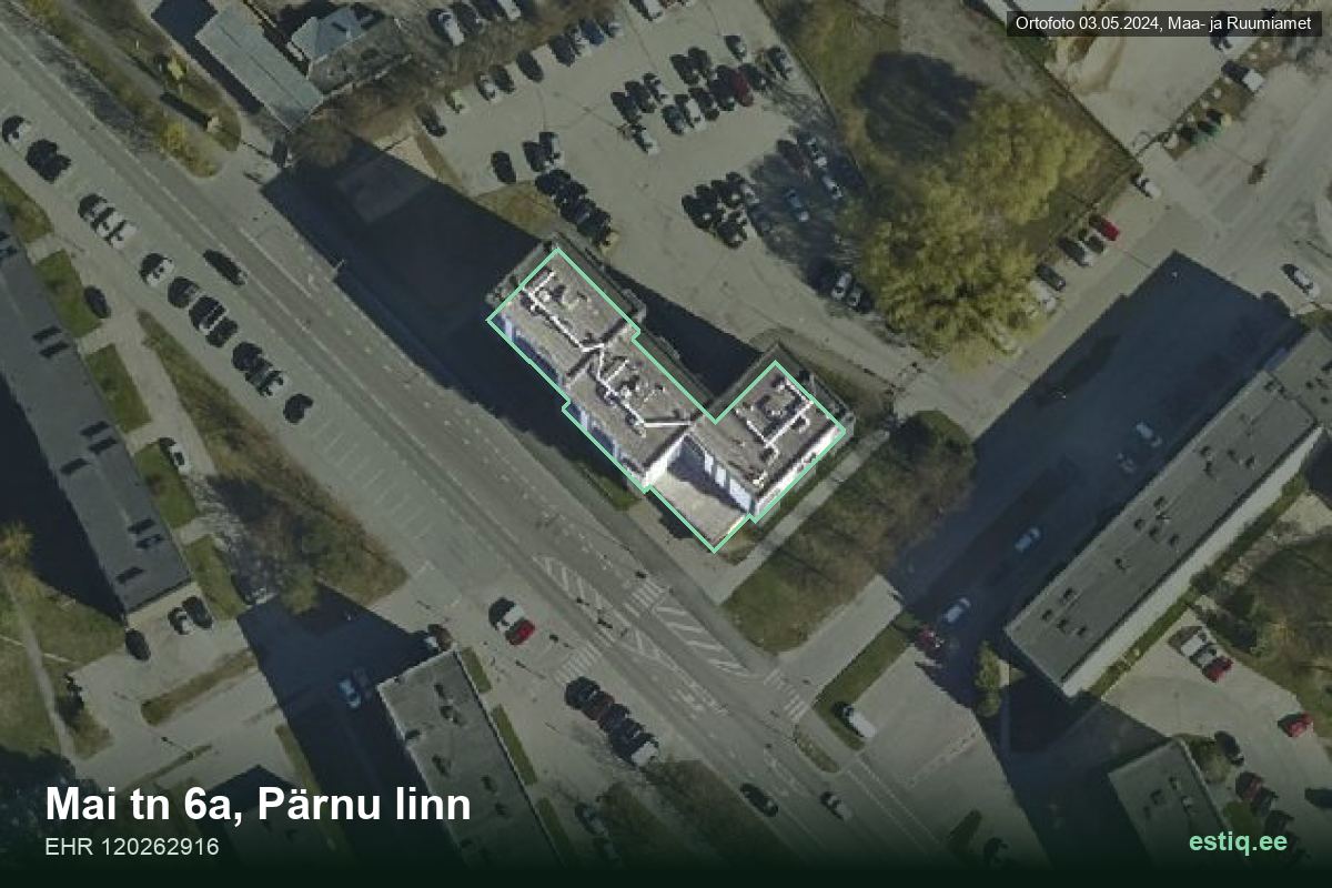 Mai tänav 6a, Pärnu – hoone aerofoto, kontuur ehitisregistri (EHR) andmetest