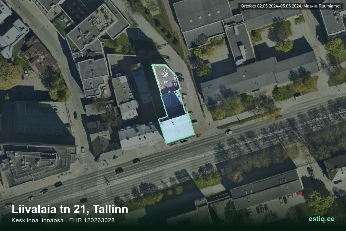 Liivalaia tänav 21, Tallinn – hoone aerofoto, kontuur ehitisregistri (EHR) andmetest
