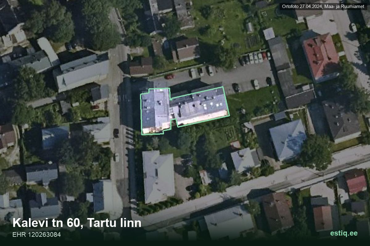 Kalevi tänav 60, Tartu – hoone aerofoto, kontuur ehitisregistri (EHR) andmetest