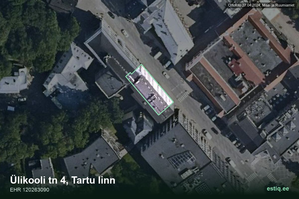 Ülikooli tänav 4, Tartu – aerial photo of the building, outline from the Building Register (EHR)