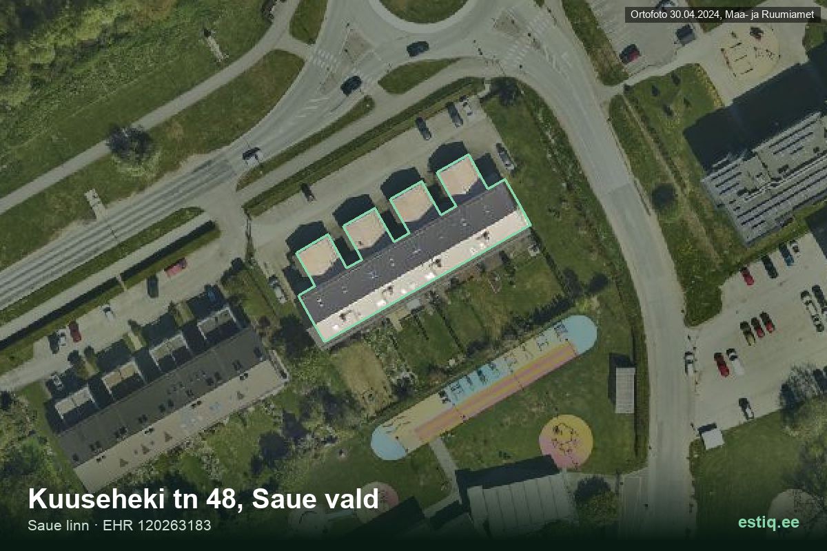 Kuuseheki tänav 48, Saue – hoone aerofoto, kontuur ehitisregistri (EHR) andmetest