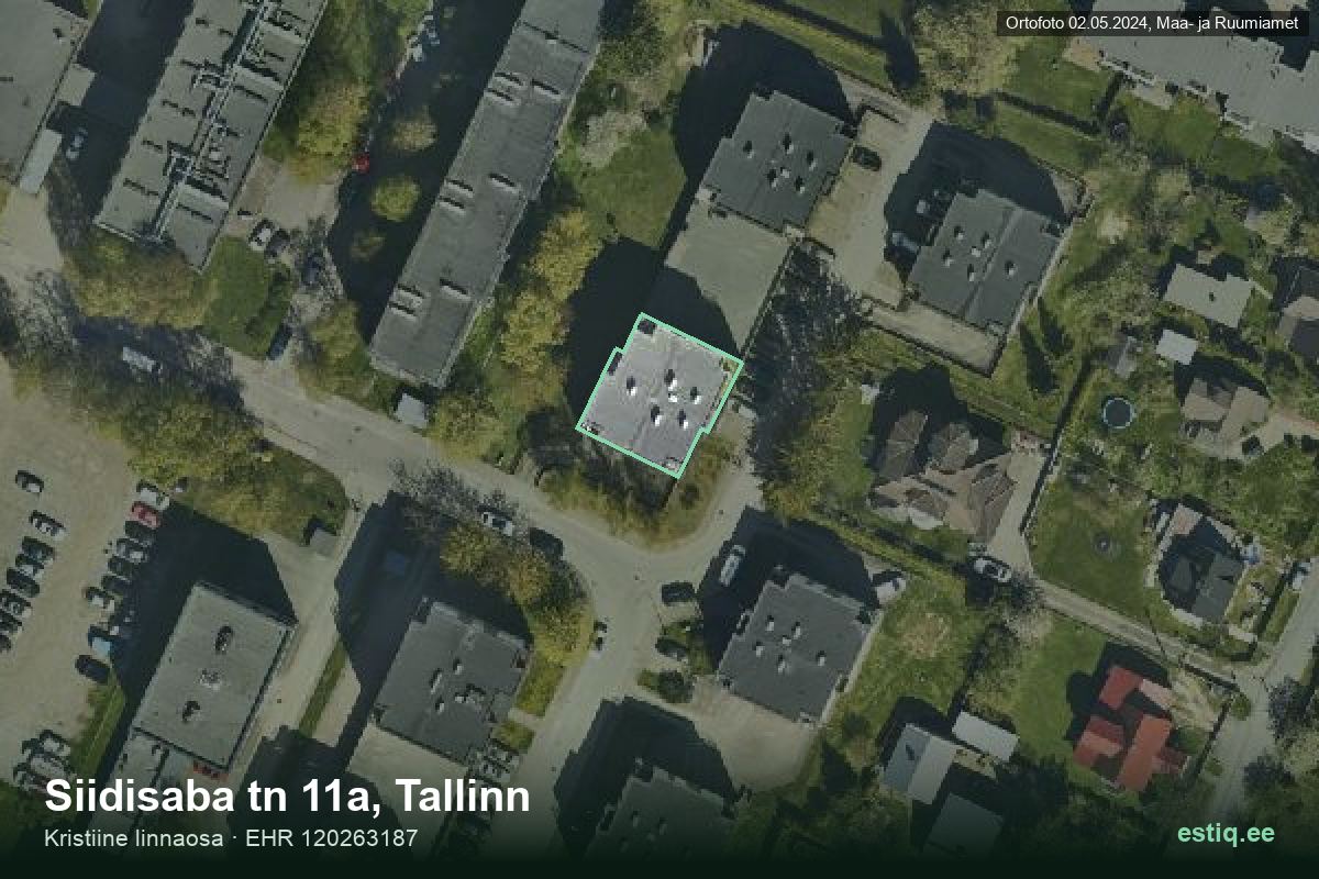 Siidisaba tänav 11a, Tallinn – hoone aerofoto, kontuur ehitisregistri (EHR) andmetest