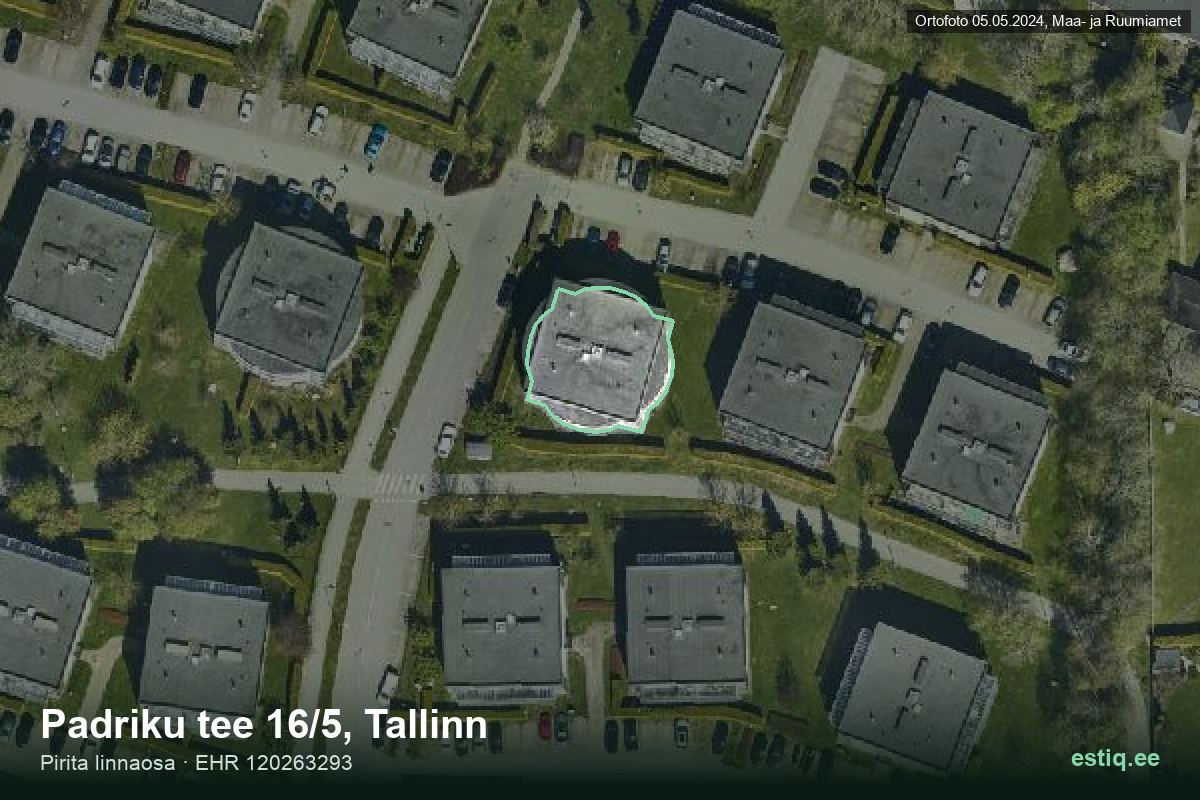 Padriku tee 16/5, Tallinn – hoone aerofoto, kontuur ehitisregistri (EHR) andmetest