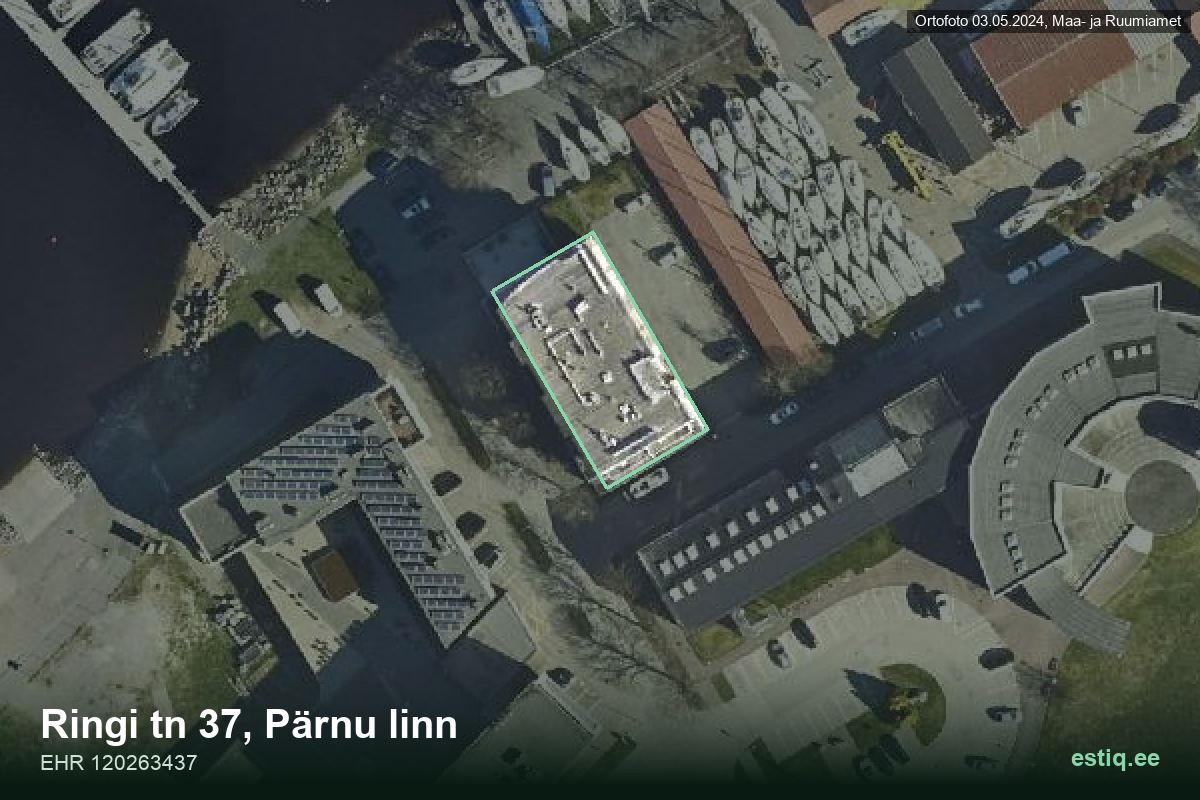 Ringi tänav 37, Pärnu – hoone aerofoto, kontuur ehitisregistri (EHR) andmetest