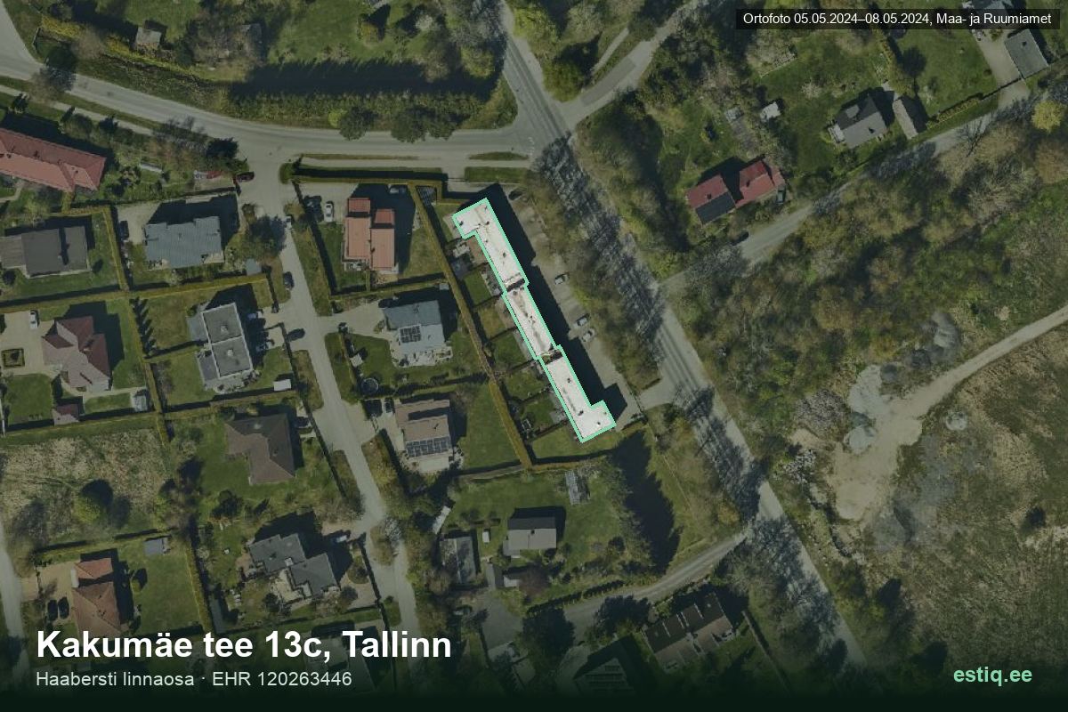 Kakumäe tee 13c, Tallinn – аэрофото дома, контур по данным регистра строений (EHR)