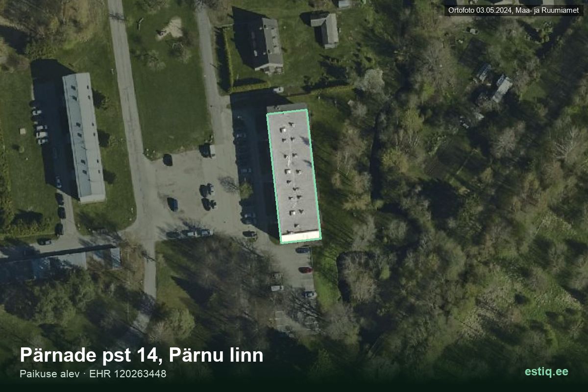 Pärnade pst 14, Pärnu – hoone aerofoto, kontuur ehitisregistri (EHR) andmetest