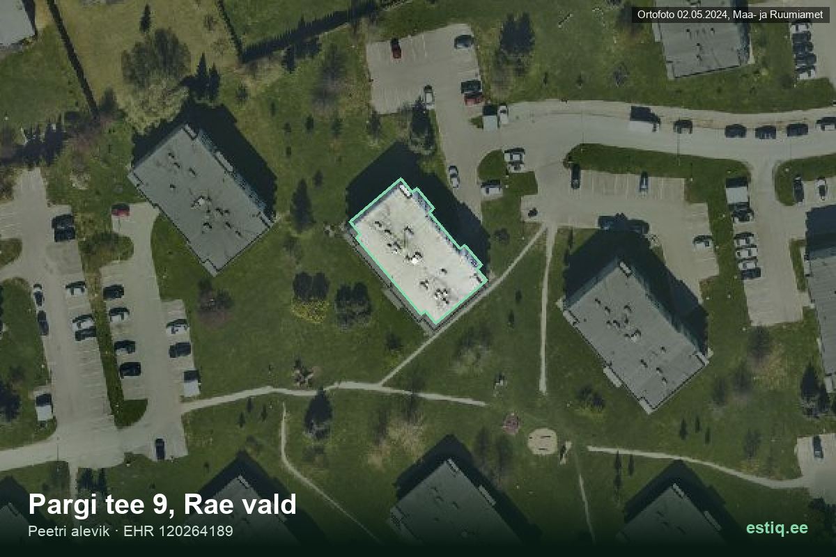 Pargi tee 9, Rae – hoone aerofoto, kontuur ehitisregistri (EHR) andmetest