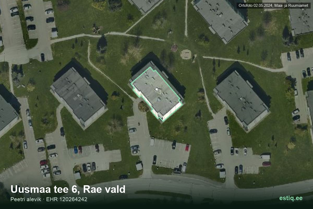 Uusmaa tee 6, Rae – hoone aerofoto, kontuur ehitisregistri (EHR) andmetest