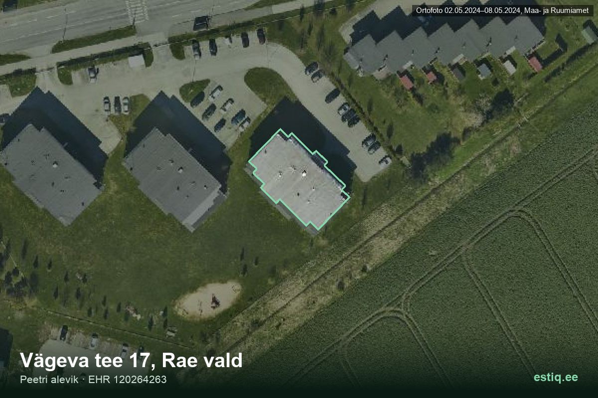 Vägeva tee 17, Rae – hoone aerofoto, kontuur ehitisregistri (EHR) andmetest