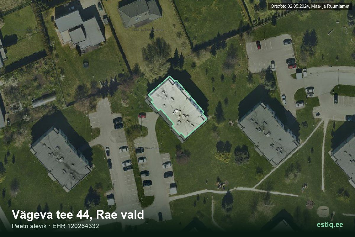 Vägeva tee 44, Rae – hoone aerofoto, kontuur ehitisregistri (EHR) andmetest