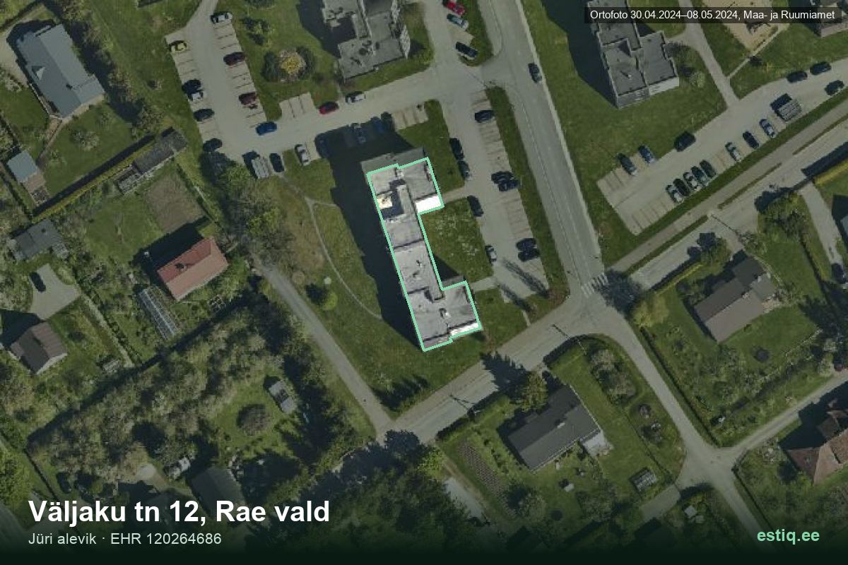 Väljaku tänav 12, Rae – aerial photo of the building, outline from the Building Register (EHR)