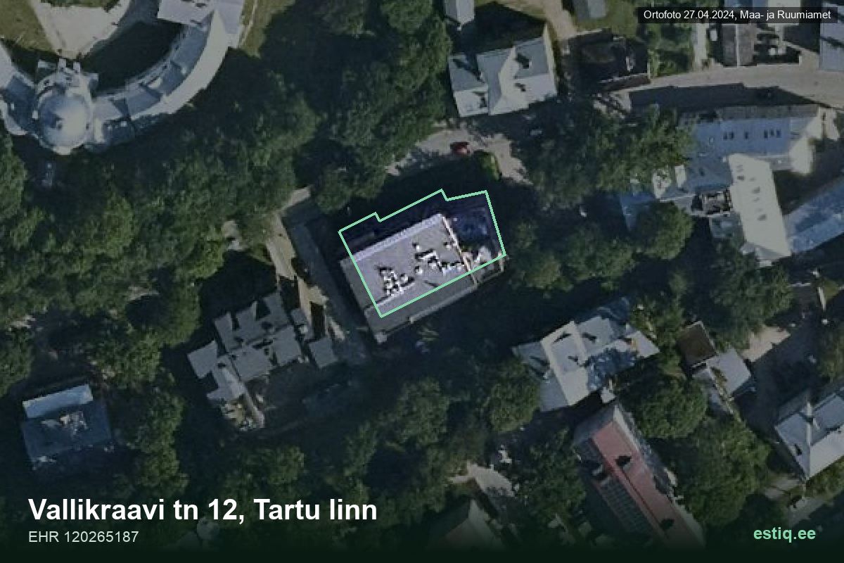 Vallikraavi tänav 12, Tartu – ilmakuva rakennuksesta, ääriviiva rakennusrekisteristä (EHR)