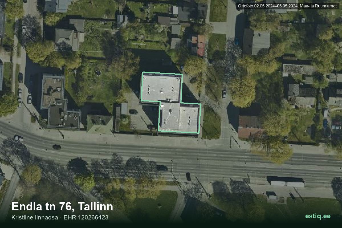 Endla tänav 76, Tallinn – hoone aerofoto, kontuur ehitisregistri (EHR) andmetest