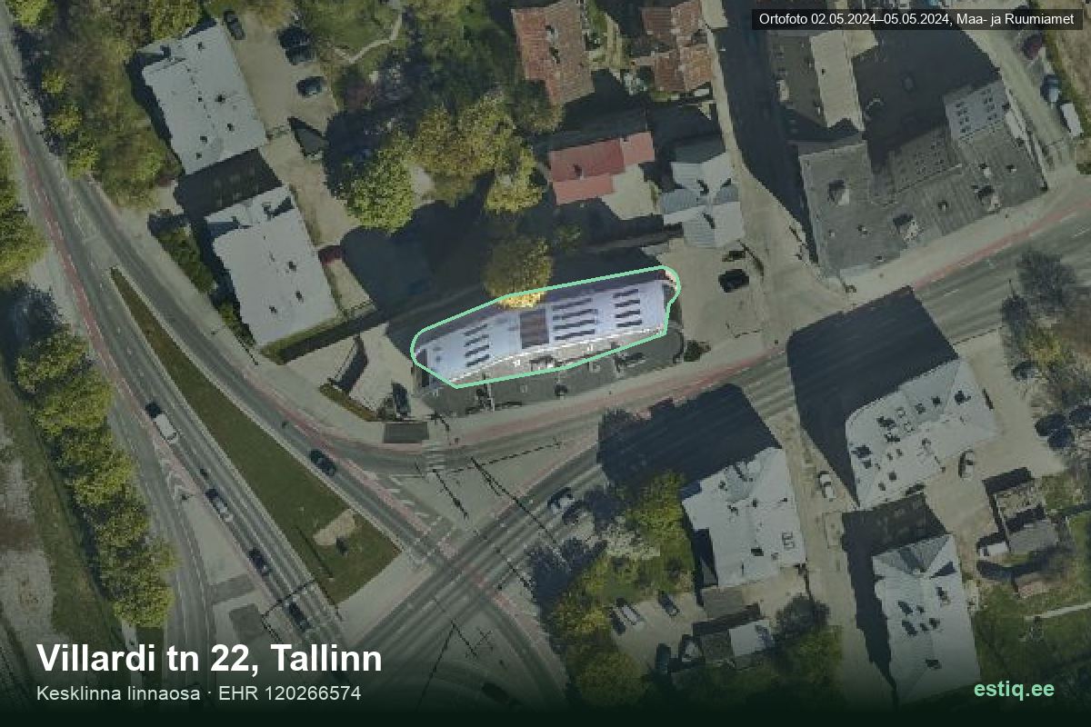 Villardi tänav 22, Tallinn – ilmakuva rakennuksesta, ääriviiva rakennusrekisteristä (EHR)