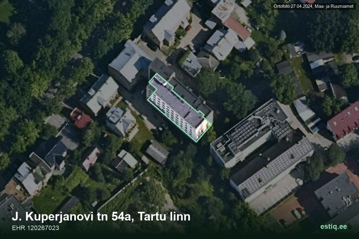 Kuperjanovi tänav 54a, Tartu – hoone aerofoto, kontuur ehitisregistri (EHR) andmetest