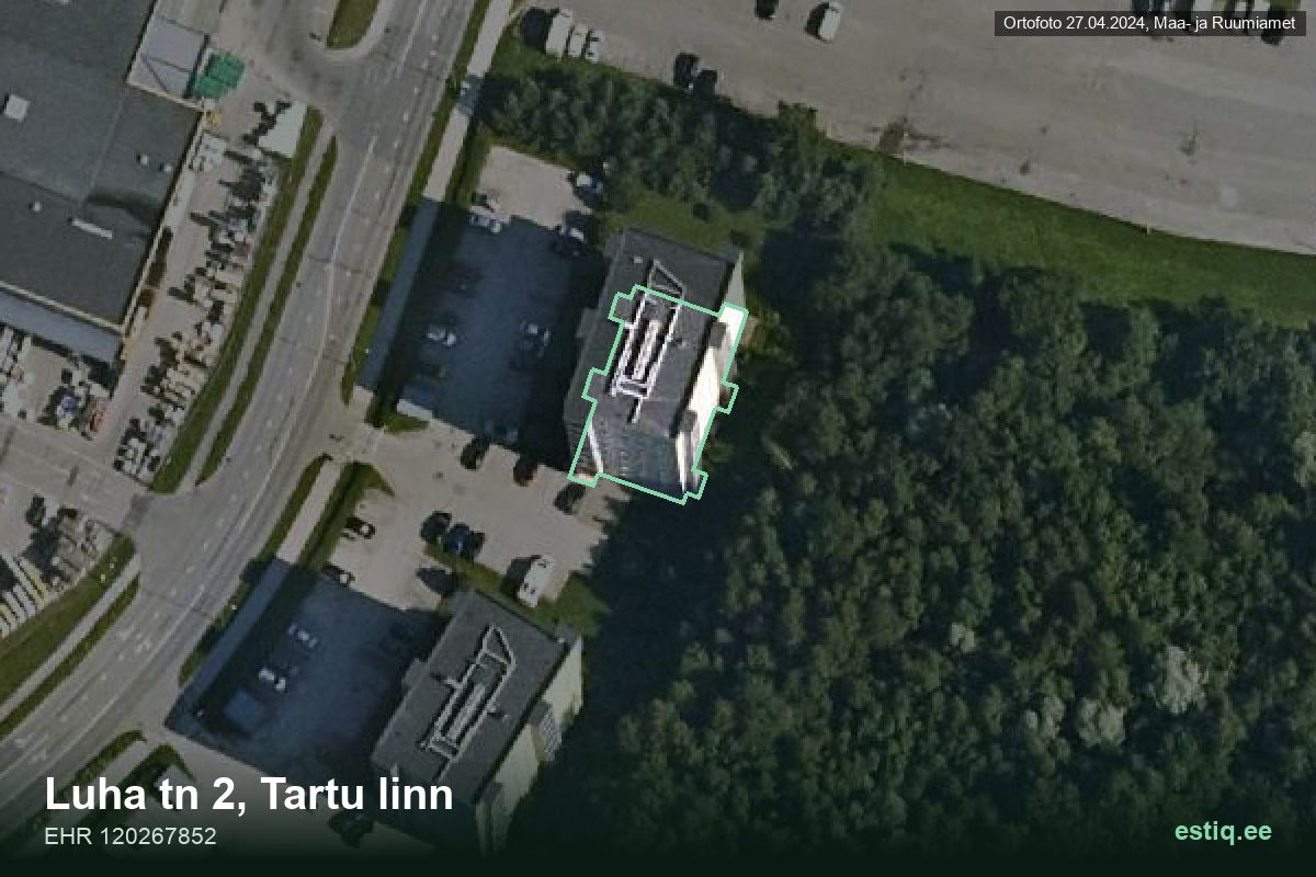 Luha tänav 2, Tartu – hoone aerofoto, kontuur ehitisregistri (EHR) andmetest