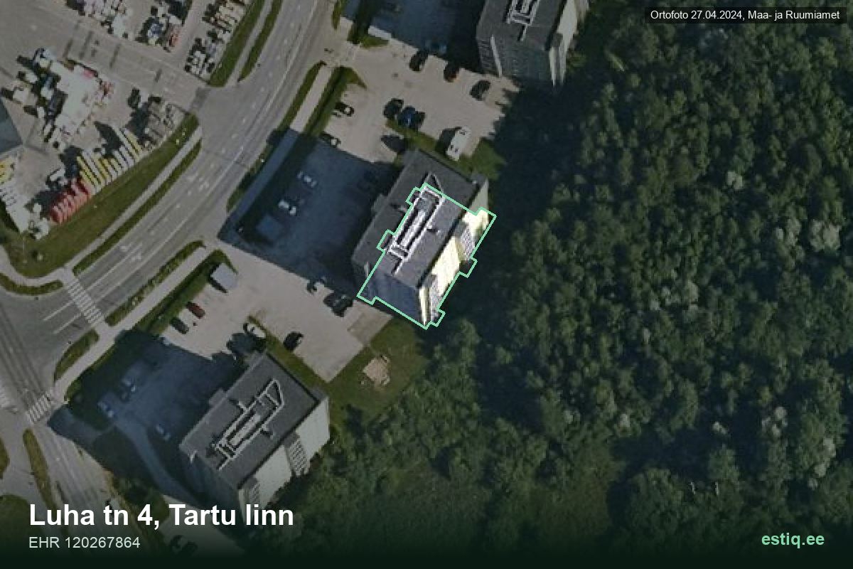 Luha tänav 4, Tartu – hoone aerofoto, kontuur ehitisregistri (EHR) andmetest
