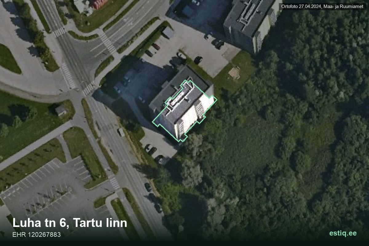 Luha tänav 6, Tartu – hoone aerofoto, kontuur ehitisregistri (EHR) andmetest