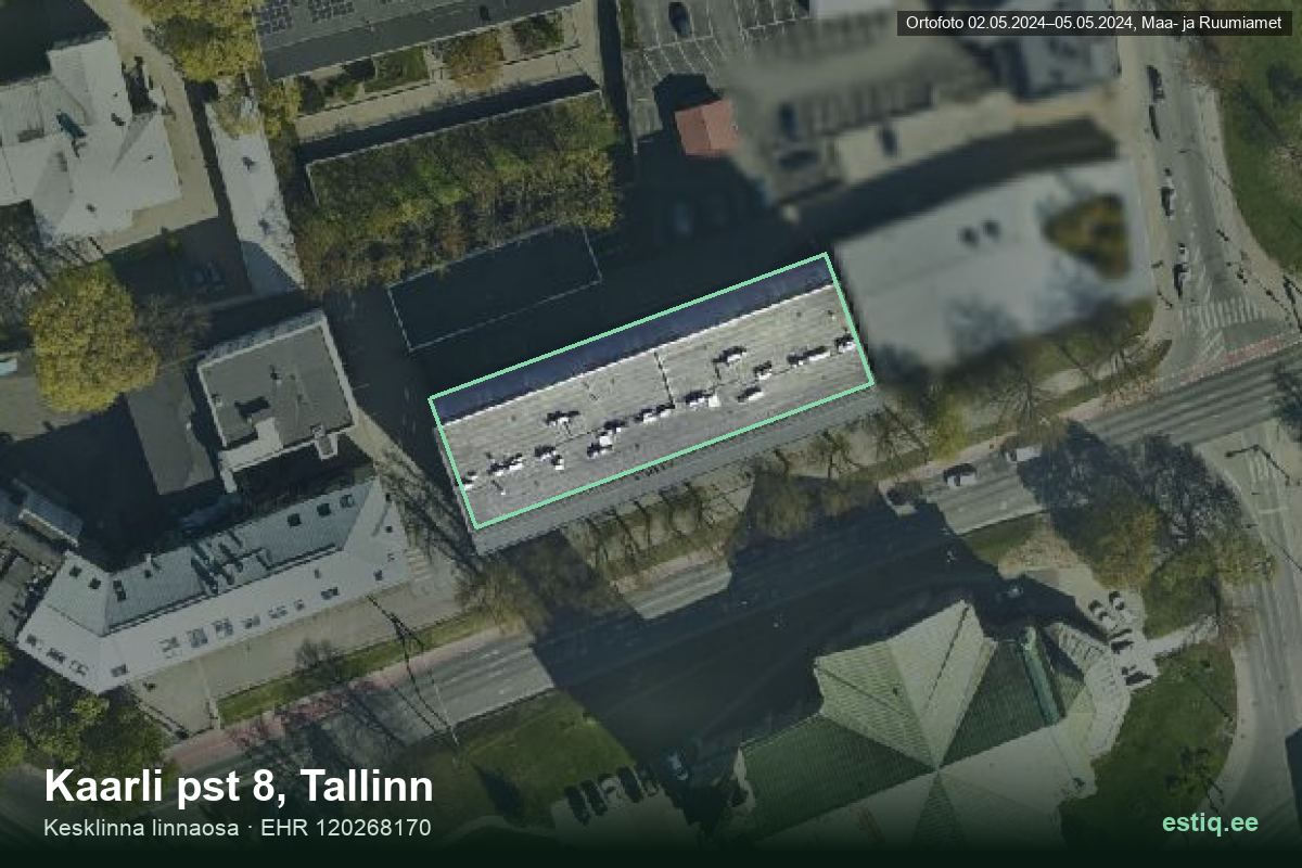 Kaarli pst 8, Tallinn – hoone aerofoto, kontuur ehitisregistri (EHR) andmetest