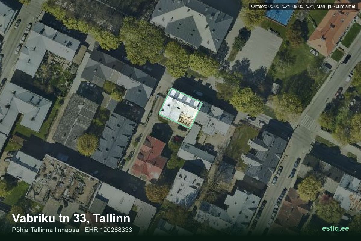 Vabriku tänav 33, Tallinn – аэрофото дома, контур по данным регистра строений (EHR)