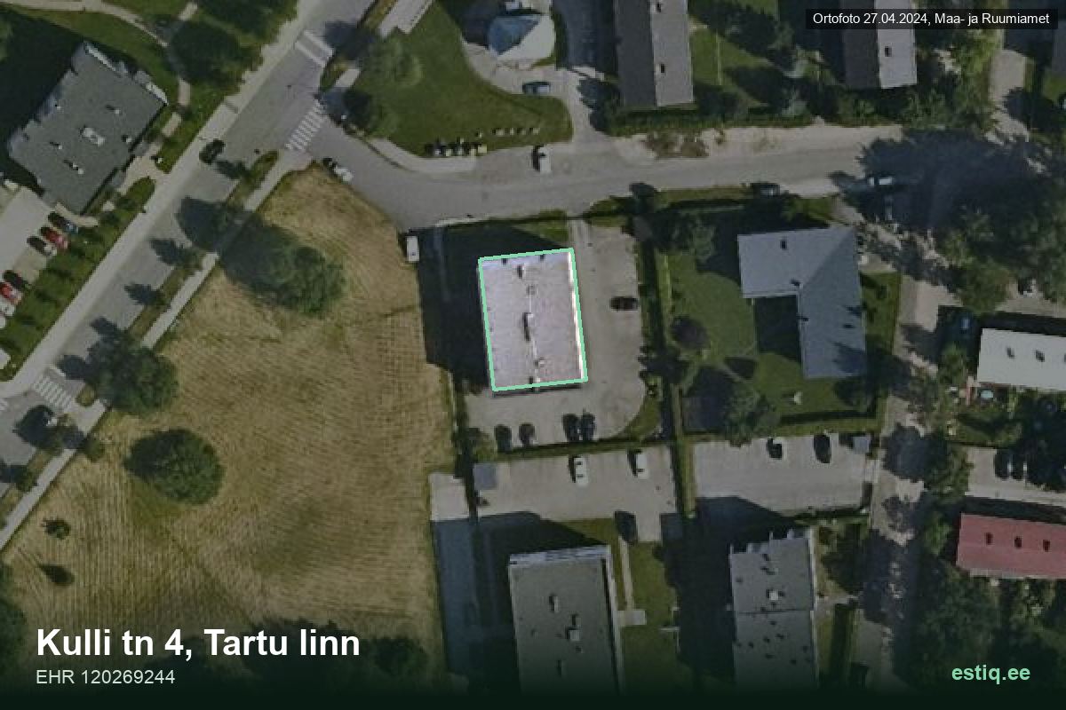 Kulli tänav 4, Tartu – hoone aerofoto, kontuur ehitisregistri (EHR) andmetest