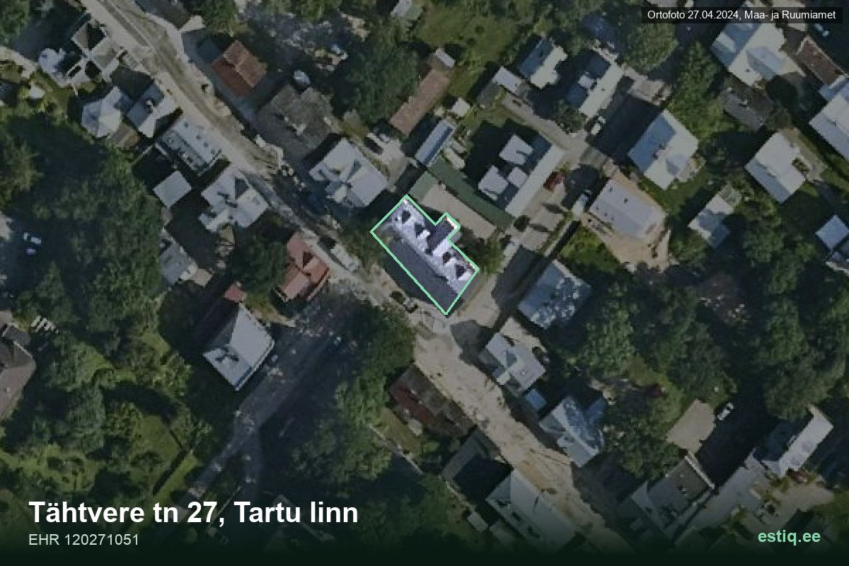 Tähtvere tänav 27, Tartu – ilmakuva rakennuksesta, ääriviiva rakennusrekisteristä (EHR)