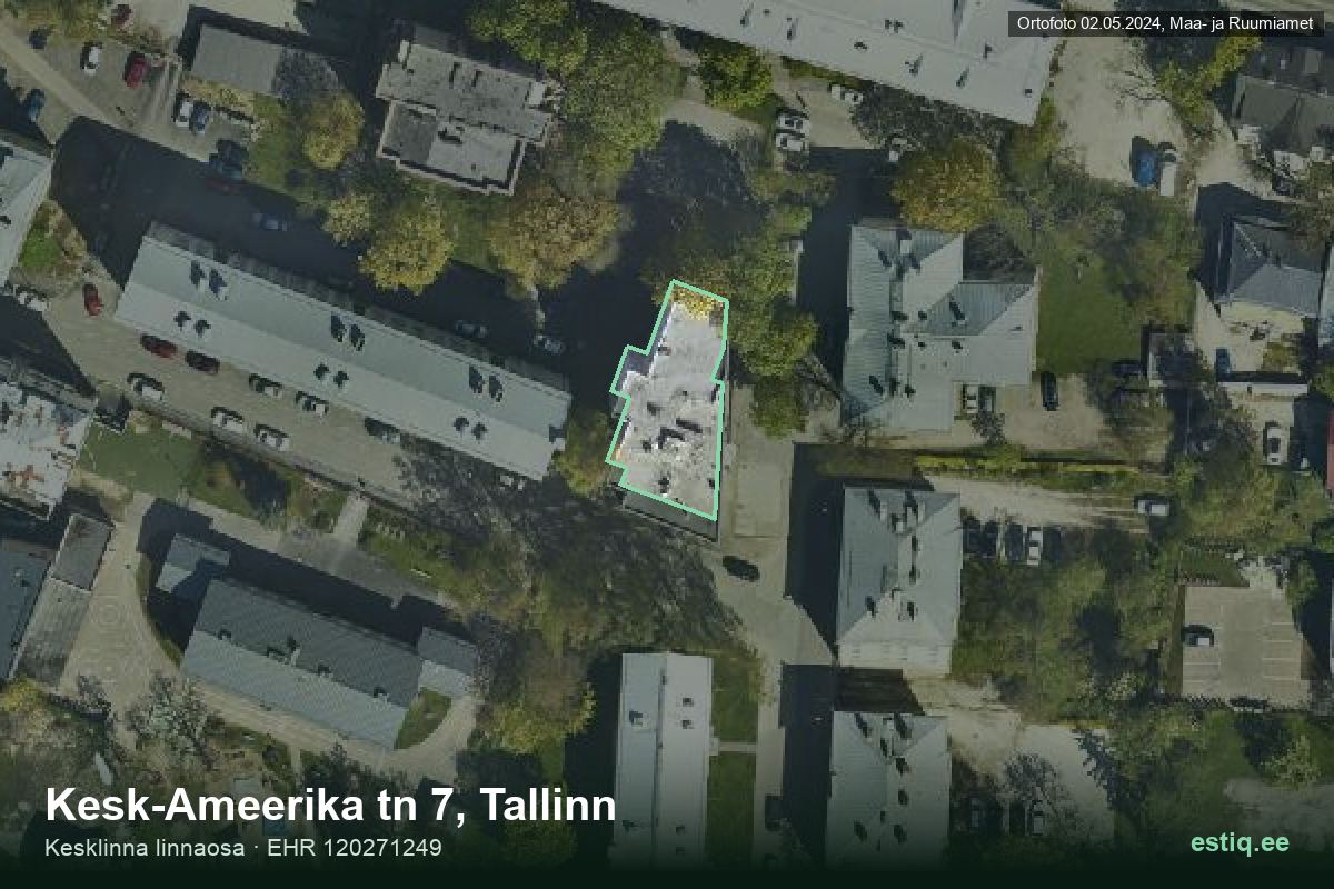 Kesk-Ameerika tänav 7, Tallinn – ilmakuva rakennuksesta, ääriviiva rakennusrekisteristä (EHR)