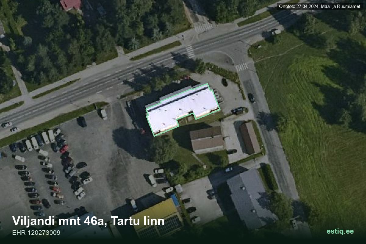 Viljandi mnt 46a, Tartu – hoone aerofoto, kontuur ehitisregistri (EHR) andmetest