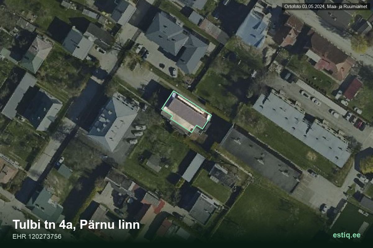 Tulbi tänav 4a, Pärnu – hoone aerofoto, kontuur ehitisregistri (EHR) andmetest