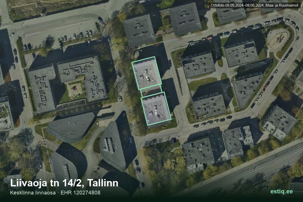 Liivaoja tänav 14/1, Tallinn – hoone aerofoto, kontuur ehitisregistri (EHR) andmetest