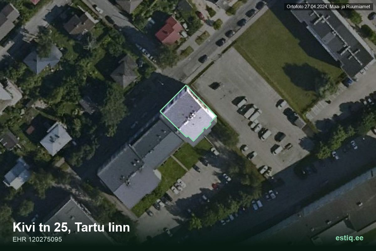 Kivi tänav 25, Tartu – hoone aerofoto, kontuur ehitisregistri (EHR) andmetest