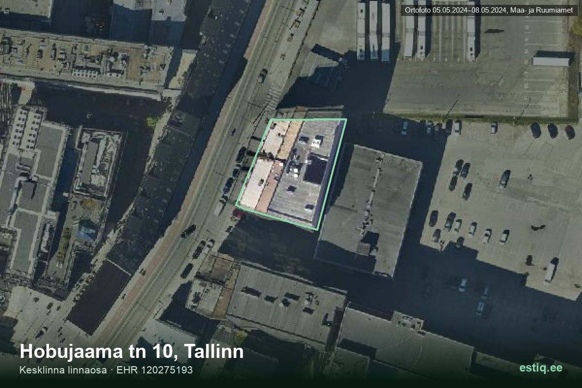 Hobujaama tänav 10, Tallinn – hoone aerofoto, kontuur ehitisregistri (EHR) andmetest