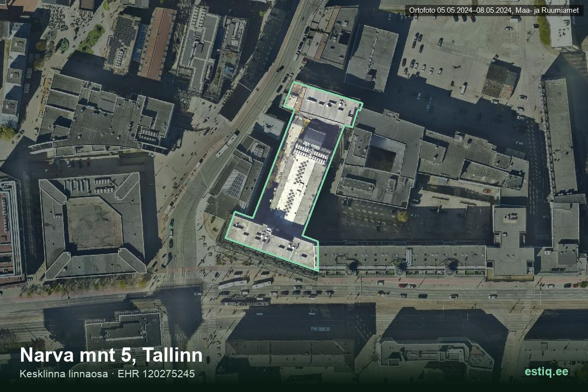 Narva mnt 5, Tallinn – hoone aerofoto, kontuur ehitisregistri (EHR) andmetest