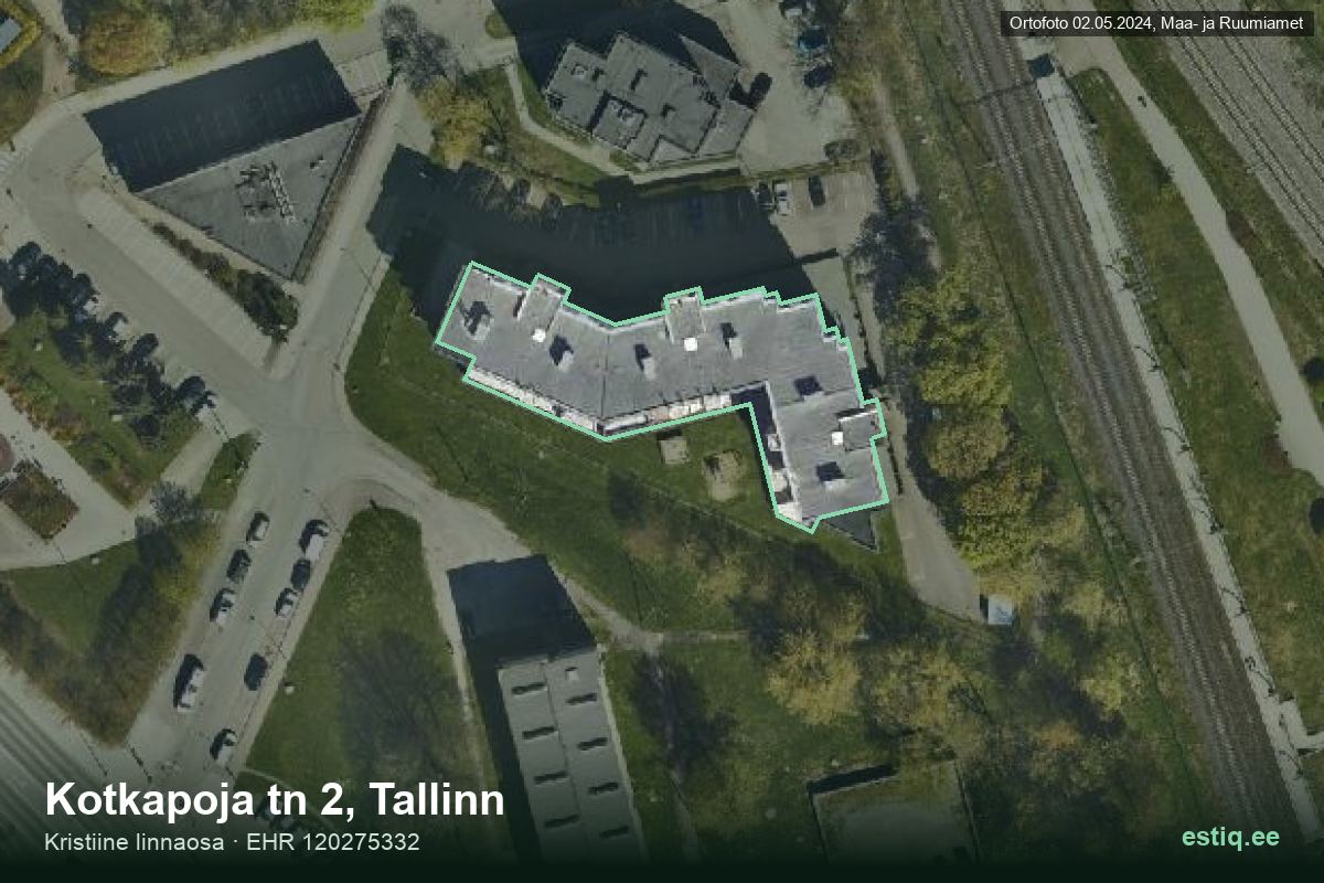 Kotkapoja tänav 2, Tallinn – hoone aerofoto, kontuur ehitisregistri (EHR) andmetest