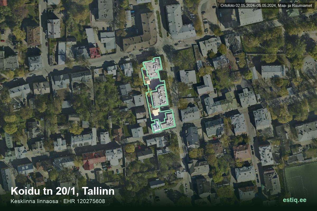 Koidu tänav 16, Tallinn – hoone aerofoto, kontuur ehitisregistri (EHR) andmetest