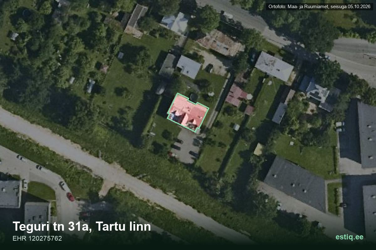 Teguri tänav 31a, Tartu – hoone aerofoto, kontuur ehitisregistri (EHR) andmetest